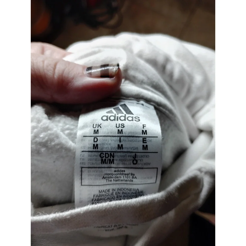 Adidas Mens Essentials Fleece Hoodie White Pullover Logo Sweatshirt Size M